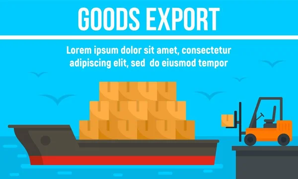 Banner de concepto de exportación de mercancías de buque de carga, estilo plano — Vector de stock