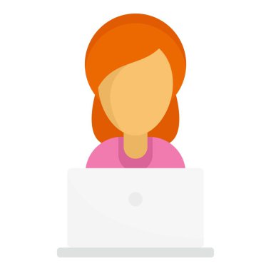 Kız dizüstü bilgisayar simgesi, düz stil