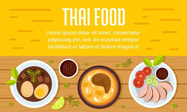 Välsmakande thailändsk matkoncept banner, platt stil — Stock vektor
