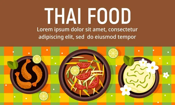 Läcker thailändsk matkoncept banner, platt stil — Stock vektor