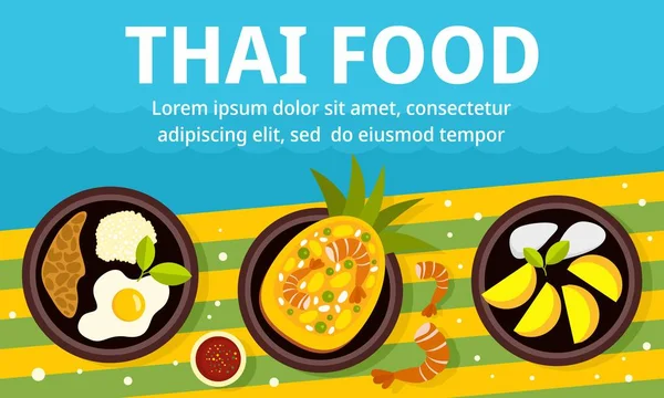 Lunch thailändsk matkoncept banner, platt stil — Stock vektor