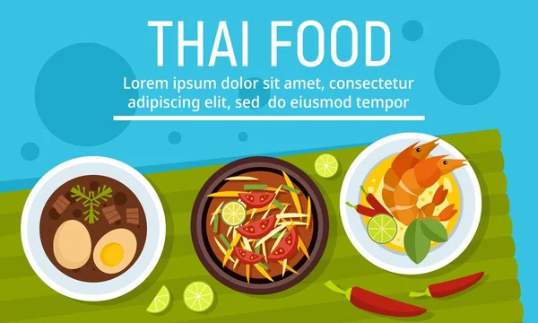 Εξωτικά νόστιμα ταϊλανδέζικα φαγητά σχέδιο banner, επίπεδη στυλ — Διανυσματικό Αρχείο