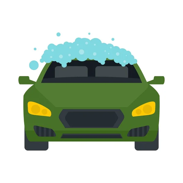 Schuim wassen auto pictogram, vlakke stijl — Stockvector