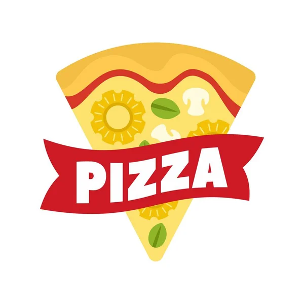 Cheese pizza slice logo, płaski — Wektor stockowy