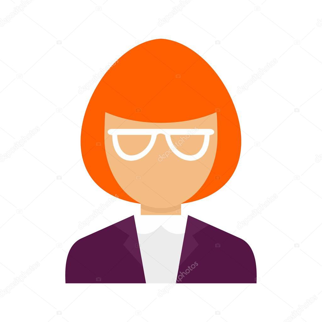 Museum woman guide icon, flat style