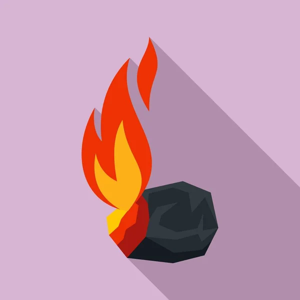 Burning coal icon, flat style — Stock Vector