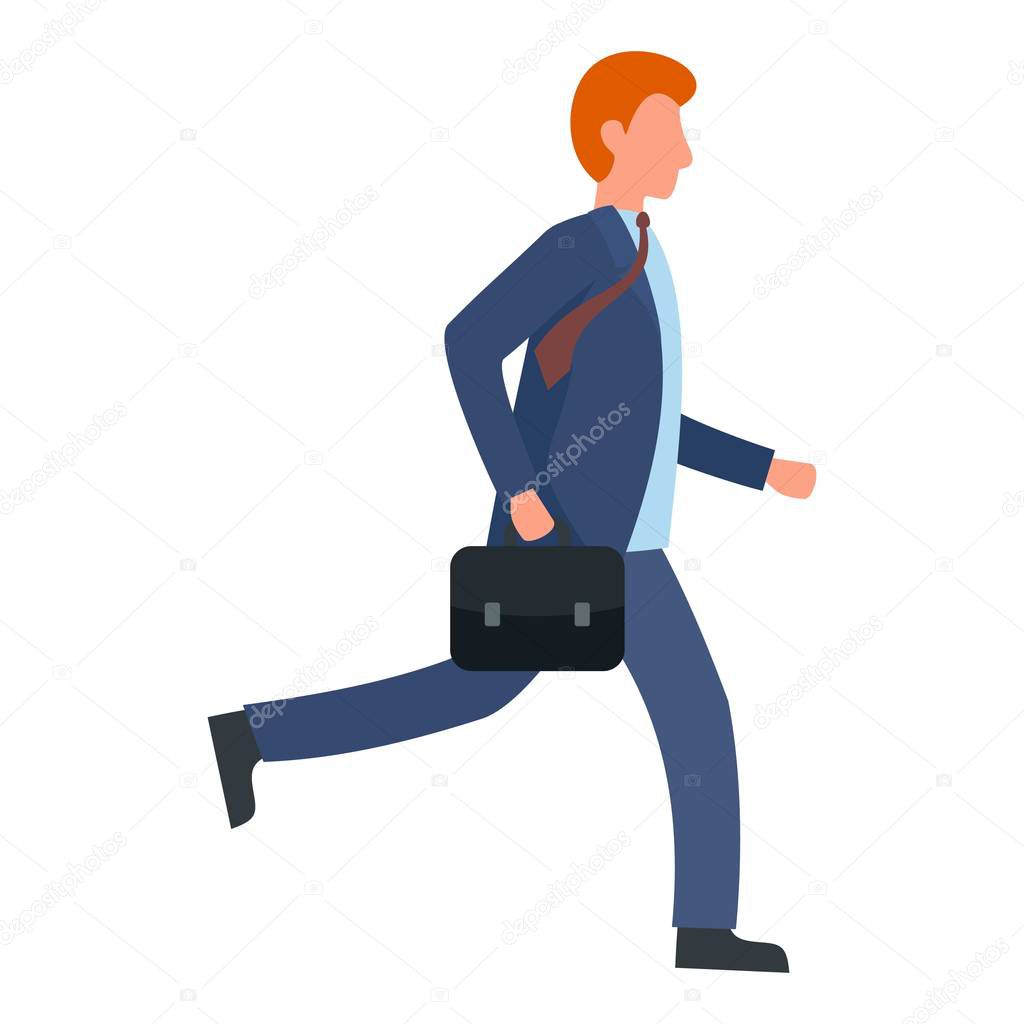 Running businessman icon, flat style