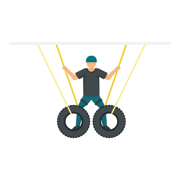 Man zip line tires icon, flat style — Stock Vector