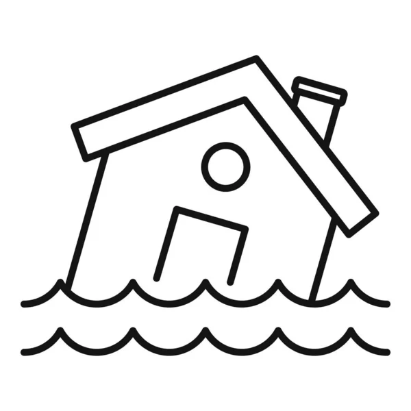 Inondation détruire l'icône de la maison, style contour — Image vectorielle