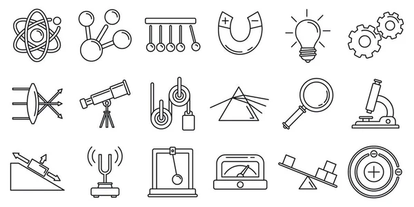 Natuurkunde iconen set, outline stijl — Stockvector