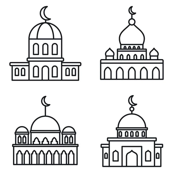 Zestaw ikon budynku meczetu, styl konturu — Wektor stockowy