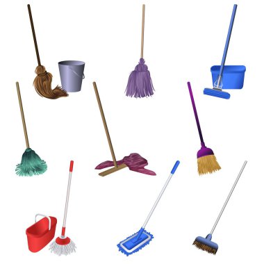 Mop icons set, cartoon style clipart