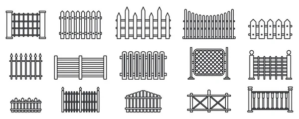 Conjunto de iconos de valla de jardín, estilo de esquema — Archivo Imágenes Vectoriales