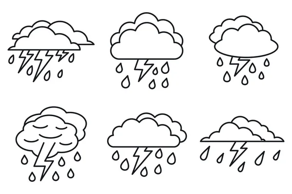 Weather thunderstorm icons set, outline style