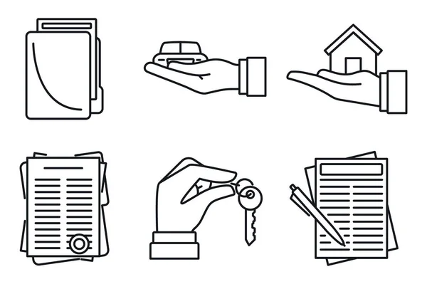 Lease agreement icons set, outline style — ストックベクタ