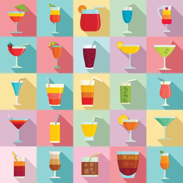 Cocktail icons set, flat style — Stock Vector