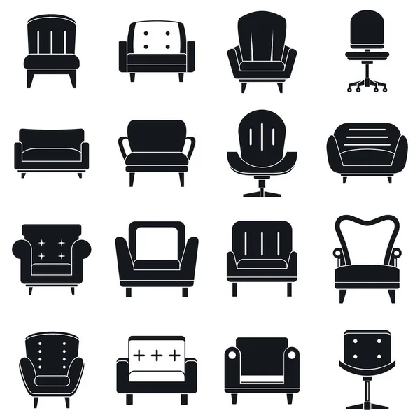 Fåtölj möbler ikoner set, enkel stil — Stock vektor