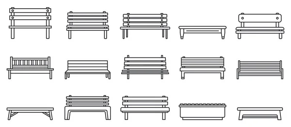 Street bench icons set, outline style — Stock Vector