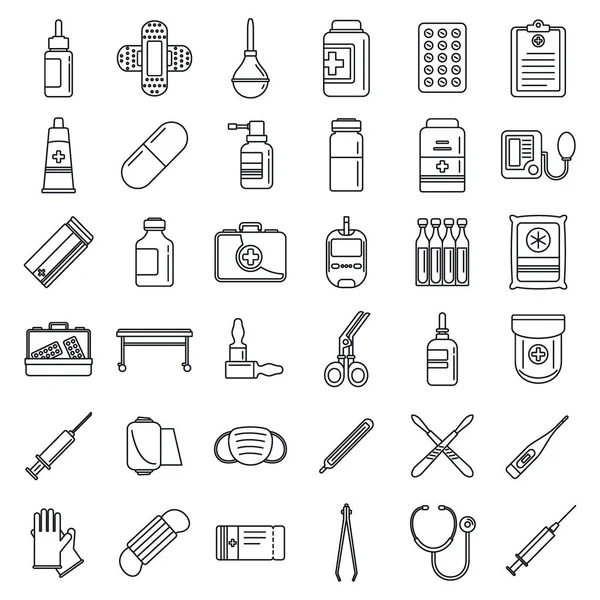 Emergency medicine icons set, outline style — Stock Vector