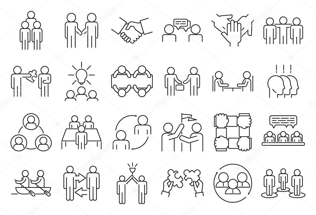 Business cooperation icons set, outline style