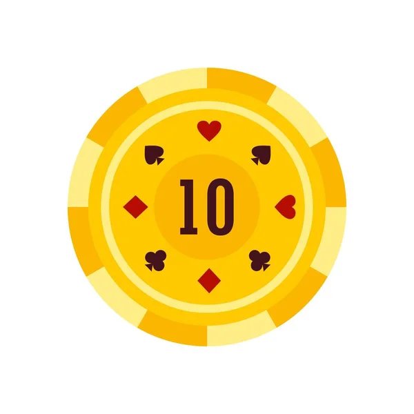 Gold casino chip icon, flat style — Stock Vector