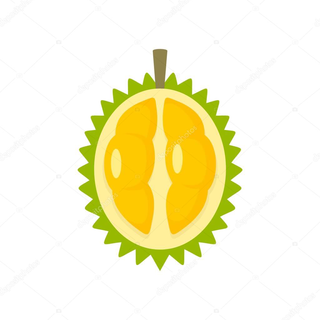 Half of durian fruit icon, flat style