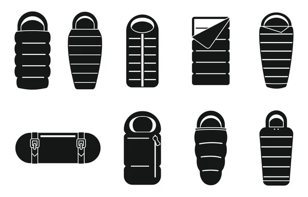 Abenteuer Schlafsack Icons Set, einfacher Stil — Stockvektor