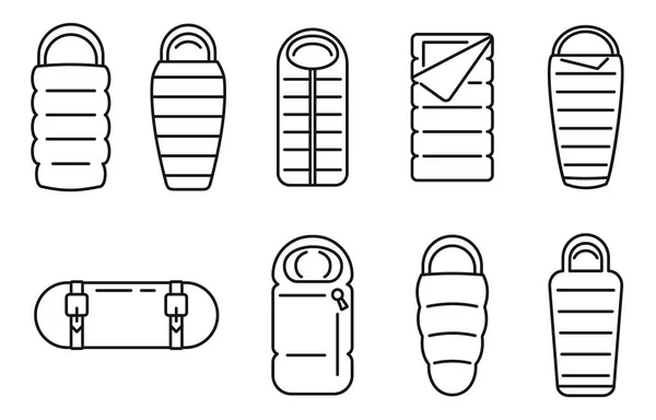织物睡袋图标设置,轮廓风格 — 图库矢量图片
