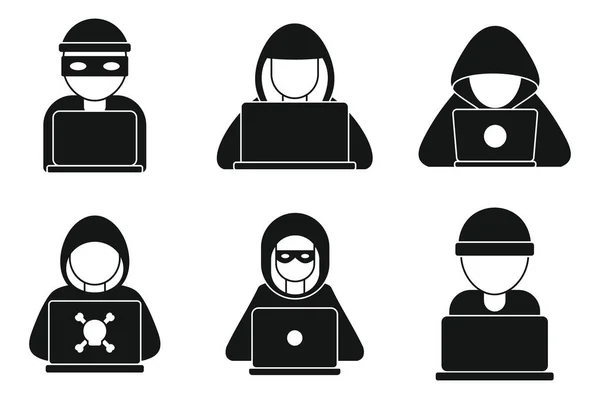 Hacker hombre iconos conjunto, estilo simple — Vector de stock