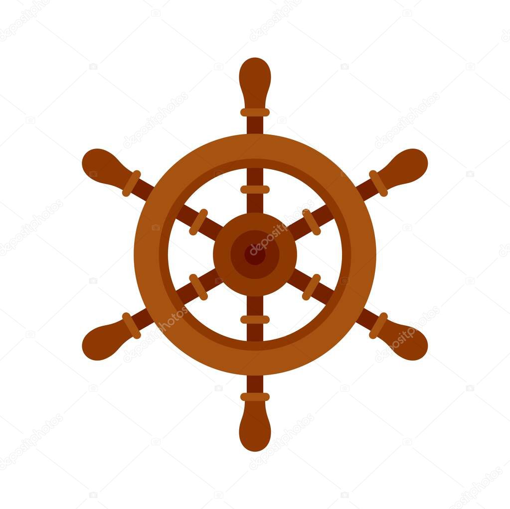 Ship steering wheel icon, flat style