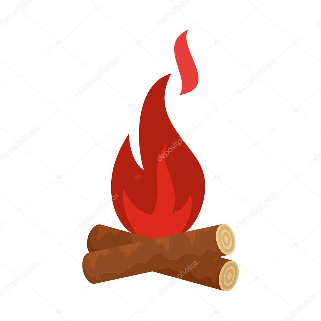 Stone age camp fire icon, flat style