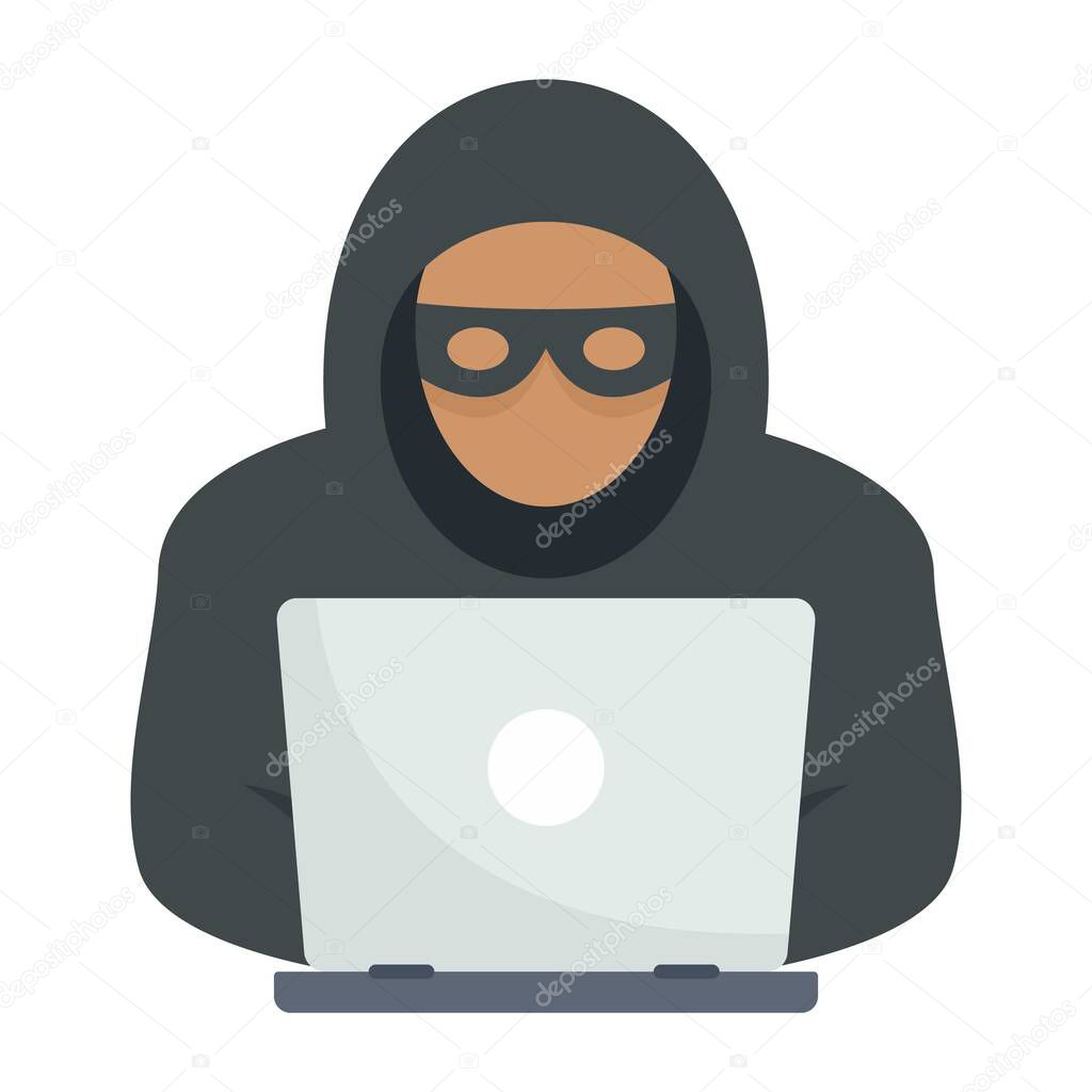 Laptop hacker icon, flat style