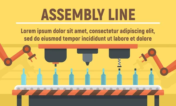 Bannière de concept de chaîne de montage de bouteille, style plat — Image vectorielle