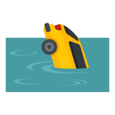 Yellow car flood icon, flat style clipart