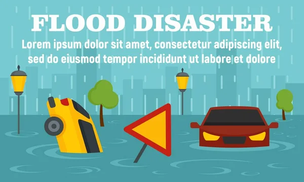 Flood concept banner καταστροφή, επίπεδη στυλ — Διανυσματικό Αρχείο