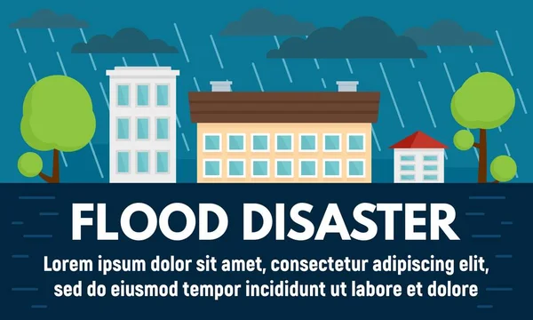 Bannière concept de catastrophe d'inondation de ville, style plat — Image vectorielle