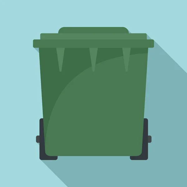 Пластиковый мусорный бак икона, плоский стиль — стоковый вектор