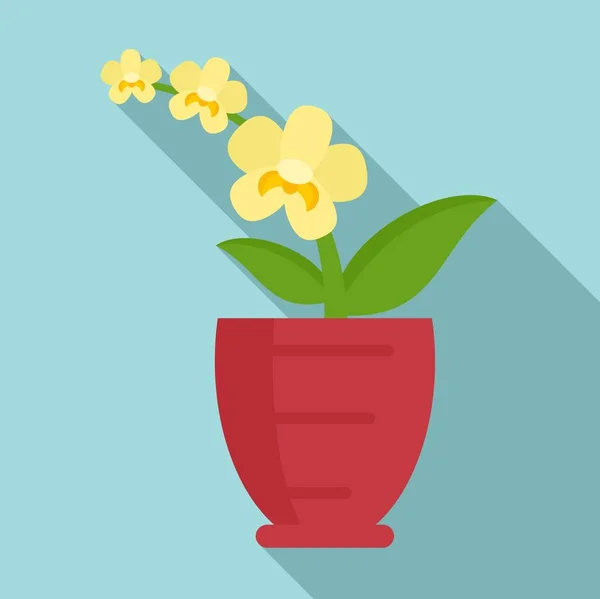 Yellow orchid icon, flat style — Stock Vector