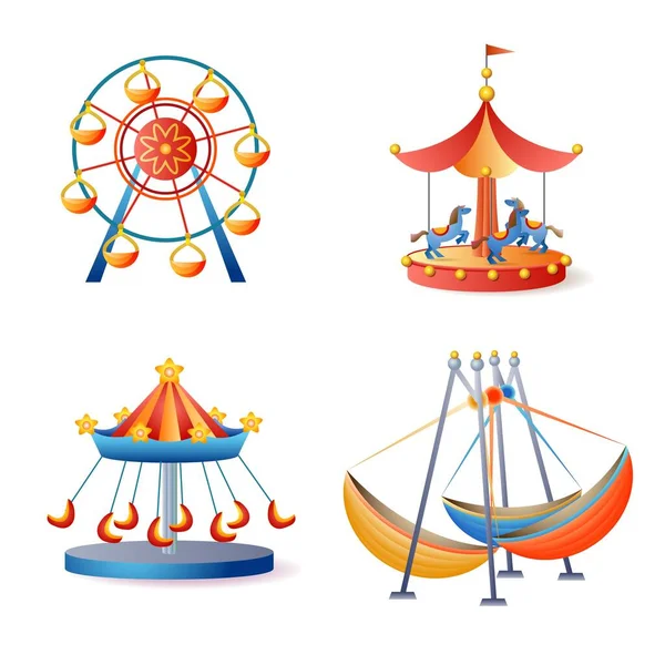 Carrousel icônes ensemble, style dessin animé — Image vectorielle