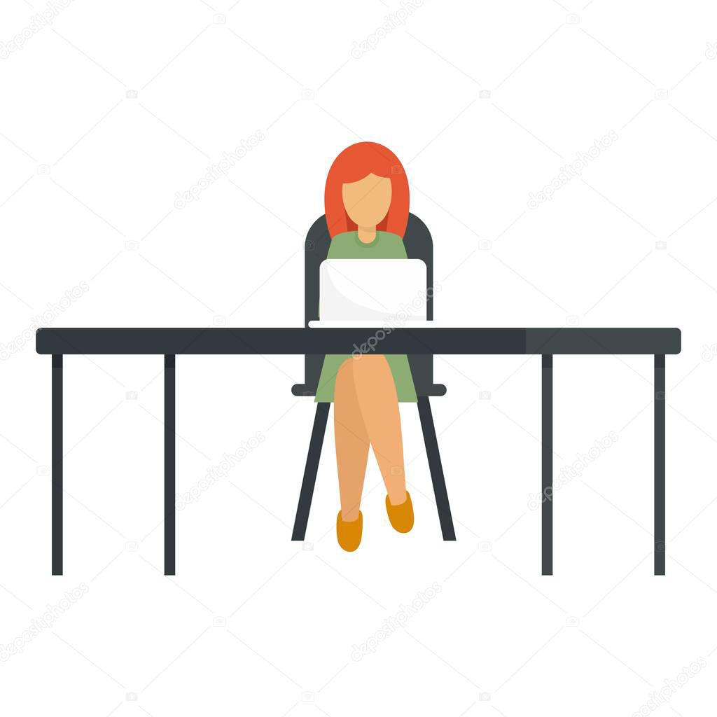 Woman single office working icon, flat style