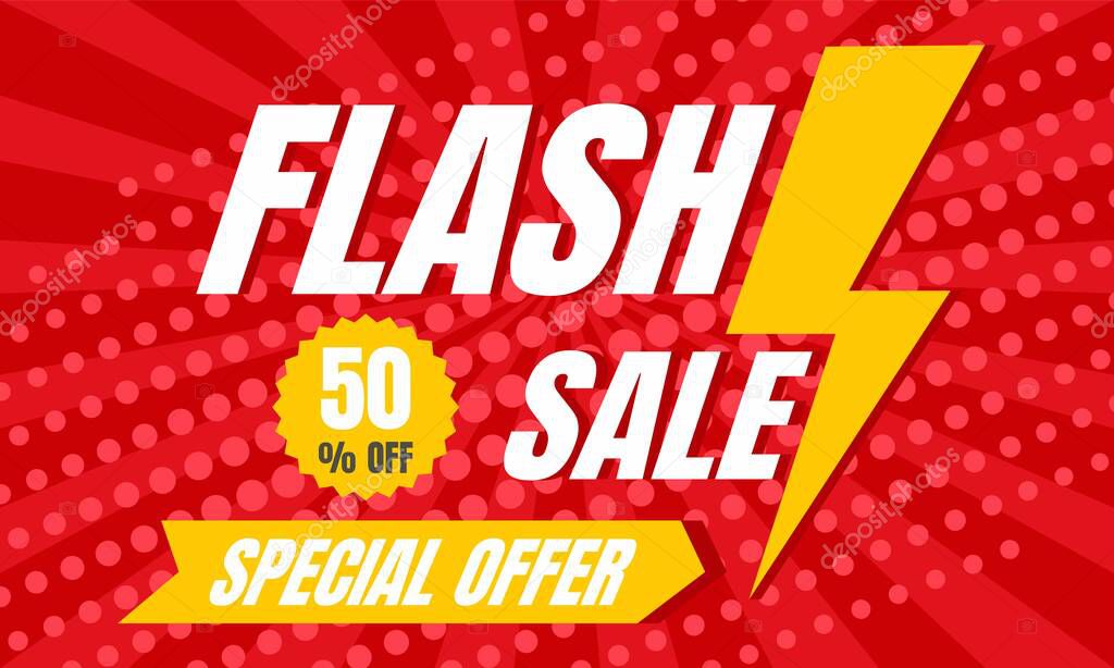 Special offer flash sale concept banner, flat style