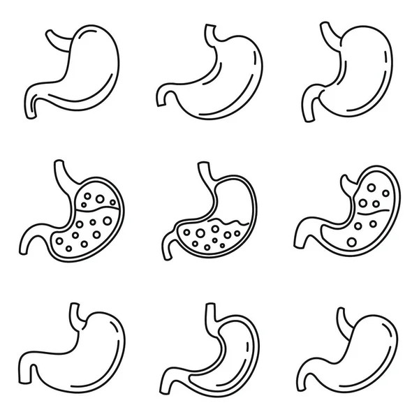 Menschliche Magensymbole gesetzt, Umrissstil — Stockvektor