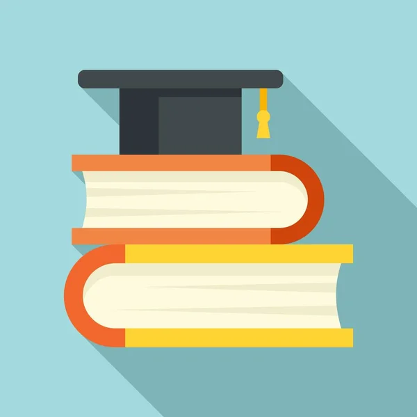 Sombrero de graduación en el icono de libros, estilo plano — Vector de stock