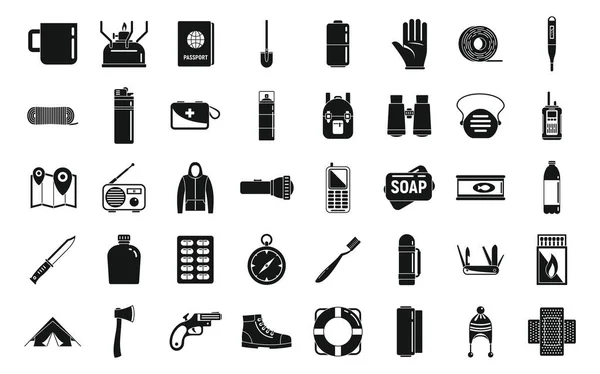 Conjunto de ícones de equipamentos de sobrevivência, estilo simples —  Vetores de Stock