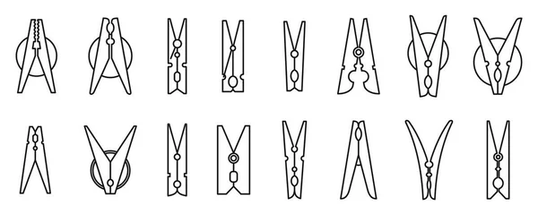 Wasserij kleding pinnen pictogrammen set, omtrek stijl — Stockvector