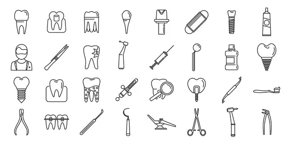 Conjunto de iconos de la clínica de restauración dental, estilo de contorno — Archivo Imágenes Vectoriales
