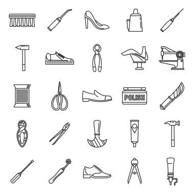 Shoe repair shop icons set, outline style clipart