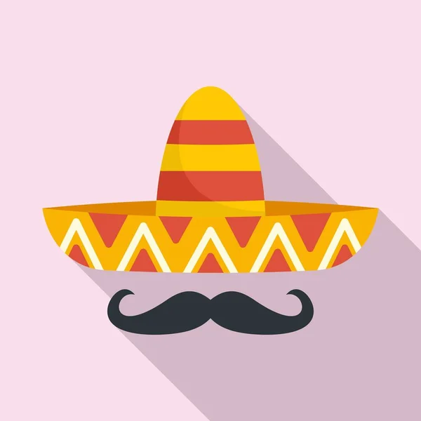 Ícone de bigode sombrero mexicano, estilo plano — Vetor de Stock