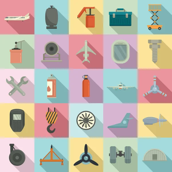 Conjunto de ícones de reparo de aeronaves, estilo plano —  Vetores de Stock