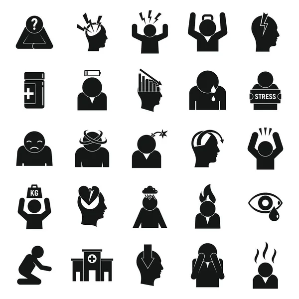 Conjunto de ícones de estresse, estilo simples —  Vetores de Stock